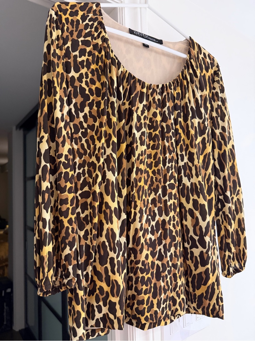 Kasper Leopard Print Blouse in Brown and Gold